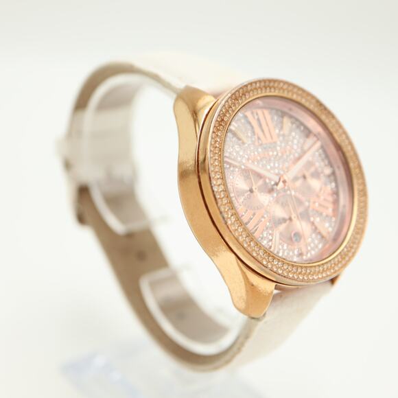 Michael Kors Wren 41mm Chronograph Watch Glitz Iced White Faux Leather MK6159 main image 4